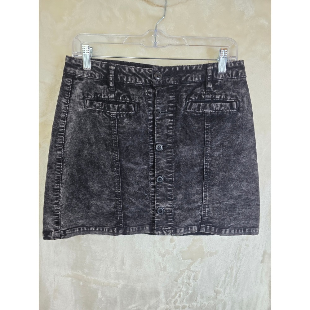 True Craft Womens Black Acid Wash Corduroy‎ Button Front Mini Skirt Size 9